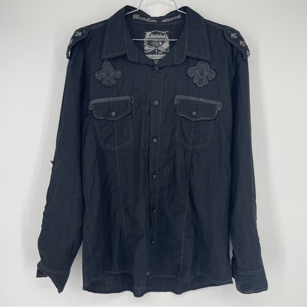Buckle Black Label Men's XXL Athletic Fit LS Button Front Embroidered Shirt